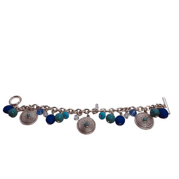 Chaps Silver Tone, Aqua and Blue Bracelet With Toggle Clasp - Picture 5 of 8